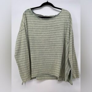 Pilcro Anthropologie The Riley Top Scoop Neck Green Striped Cotton Relaxed Fit